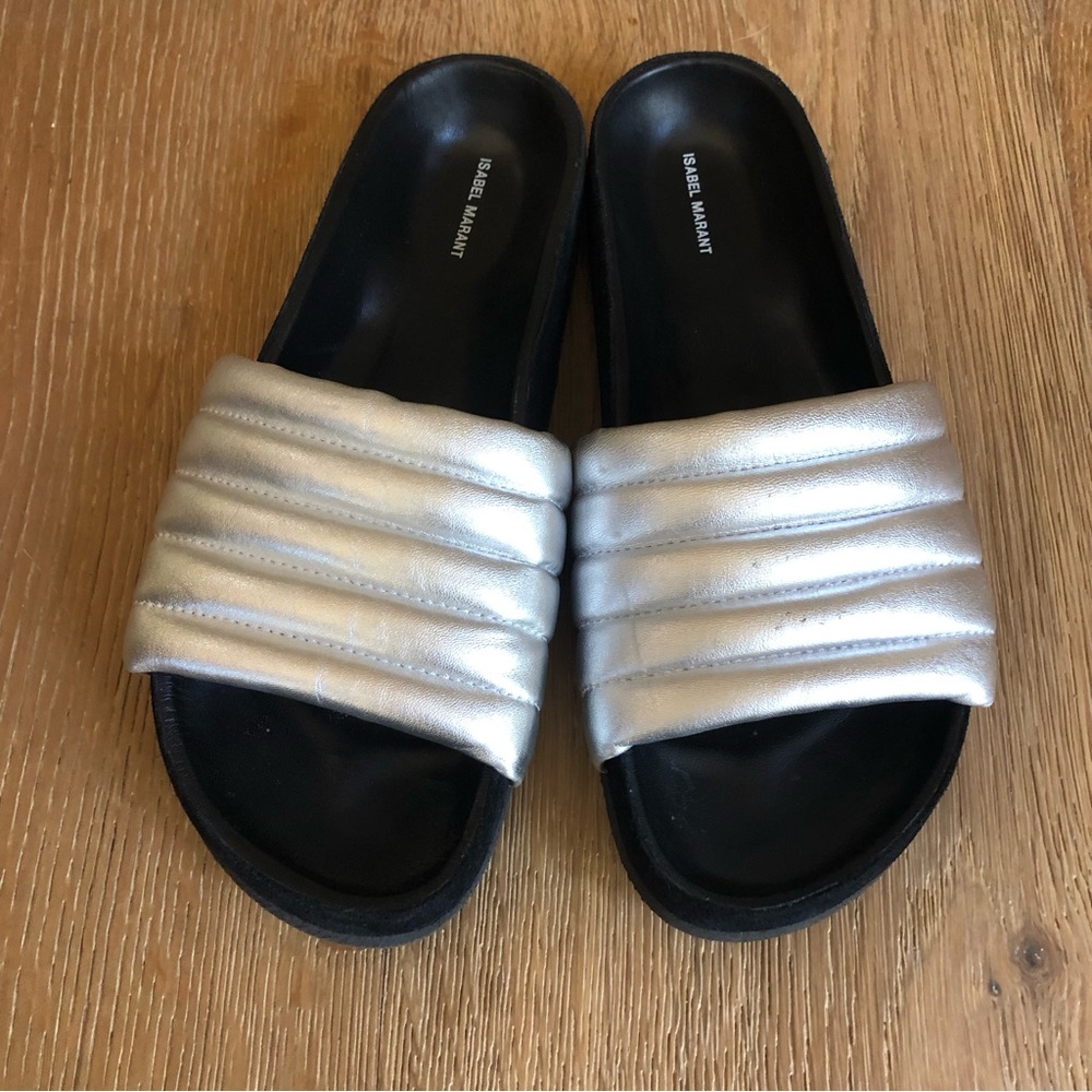 Isabel Marant Helea Silver slides sandals size 6.5-7 - Picture 2 of 11